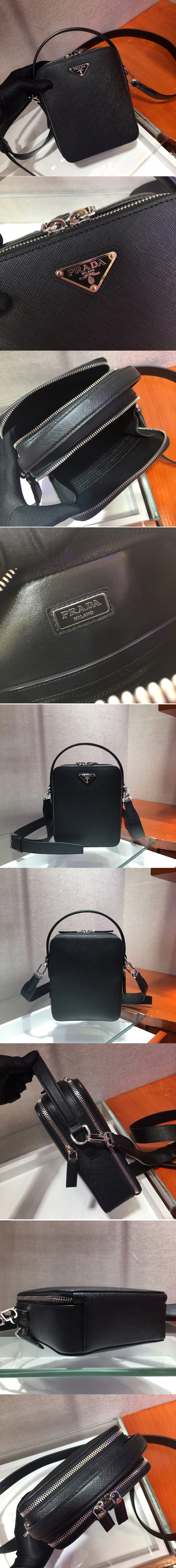 Replica Prada 2VH066 Saffiano Leather Prada Brique Bag in Black Leather