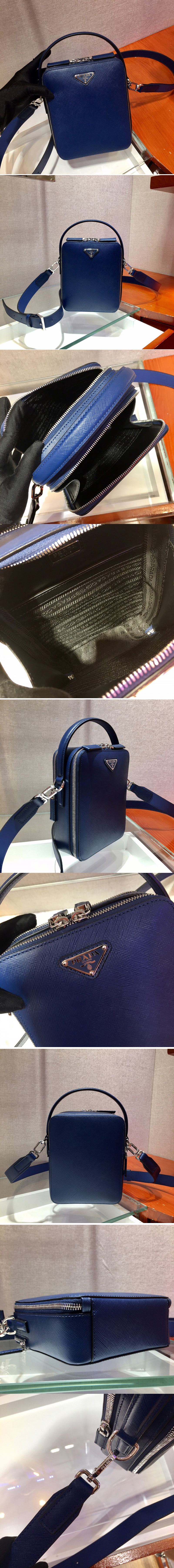 Replica Prada 2VH066 Saffiano Leather Prada Brique Bag in Blue Leather