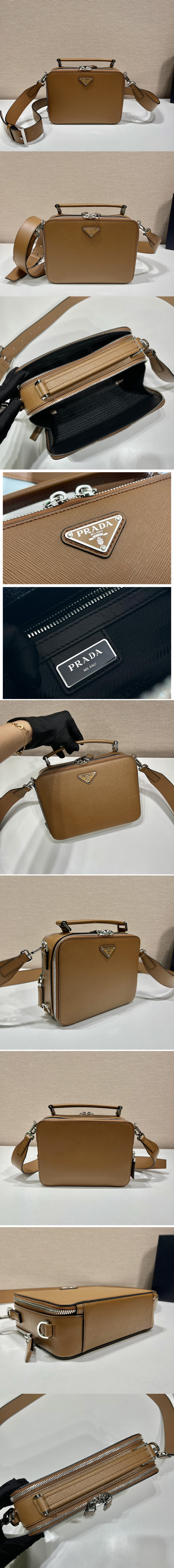 Replica Prada 2VH069 Prada Brique brushed leather bag in Cinnamon Leather