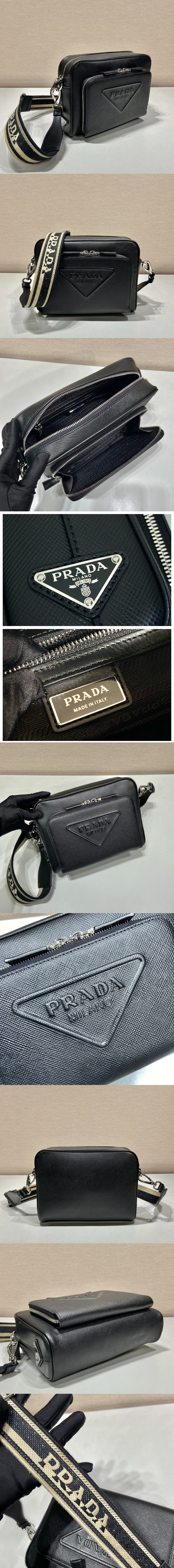 Replica Prada 2VH152 Saffiano leather shoulder bag in Black Leather