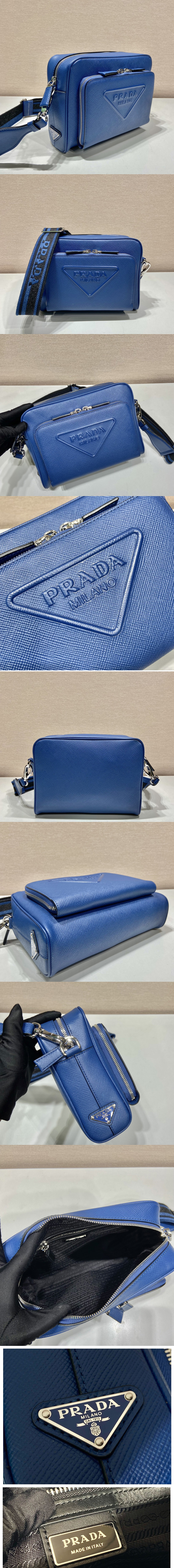 Replica Prada 2VH152 Saffiano leather shoulder bag in Blue Leather