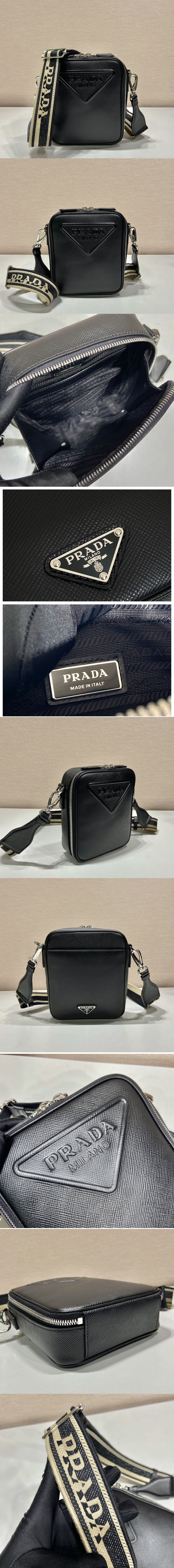 Replica Prada 2VH154 Saffiano leather shoulder bag in Black Leather