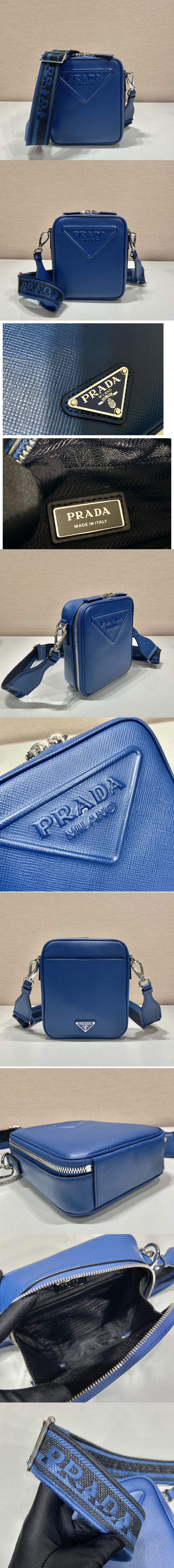 Replica Prada 2VH154 Saffiano leather shoulder bag in Blue Leather