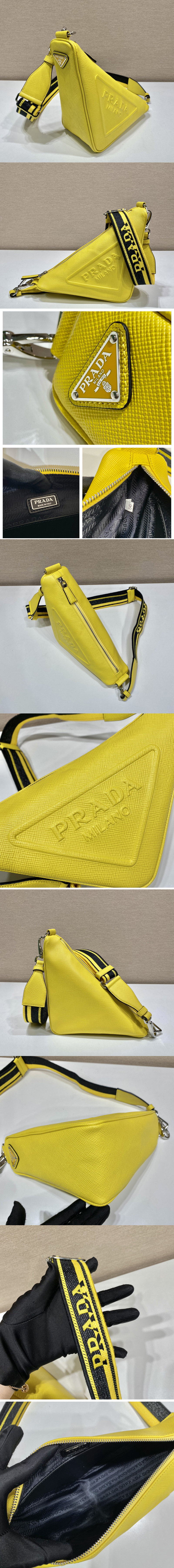 Replica Prada 2VH155 Saffiano Prada Triangle bag in Yellow Leather