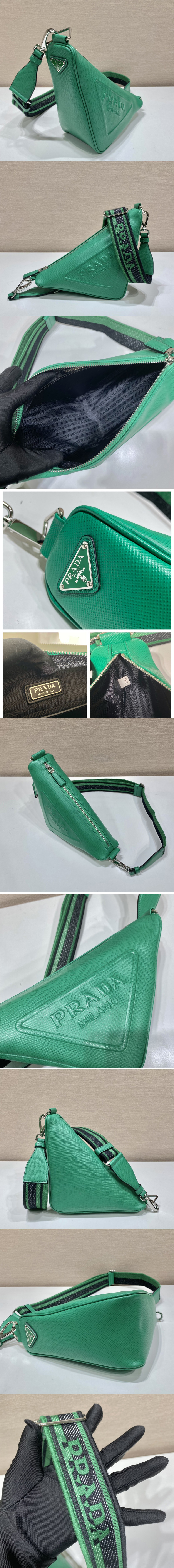 Replica Prada 2VH155 Saffiano Prada Triangle bag in Green Leather