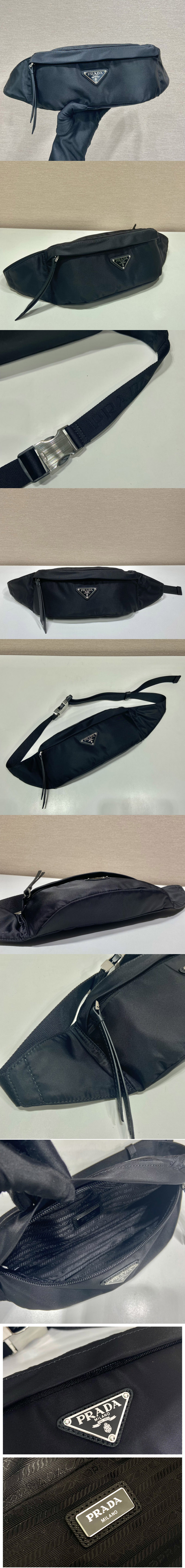 Replica Prada 2VL034 Re-Nylon and Saffiano leather belt bag On Black Nylon