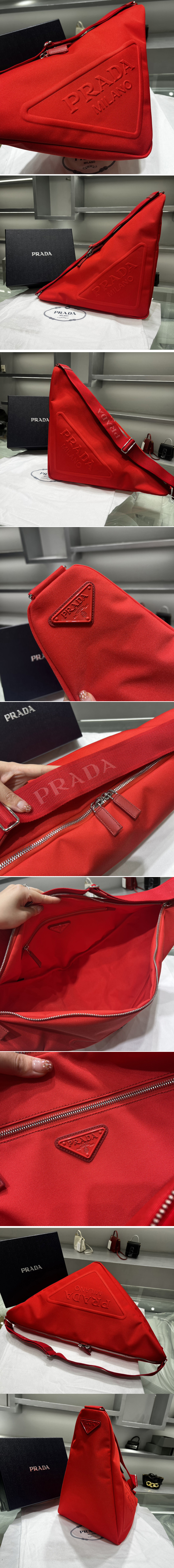 Replica Prada 2VY007 Canvas Prada Triangle bag on Red Fabric