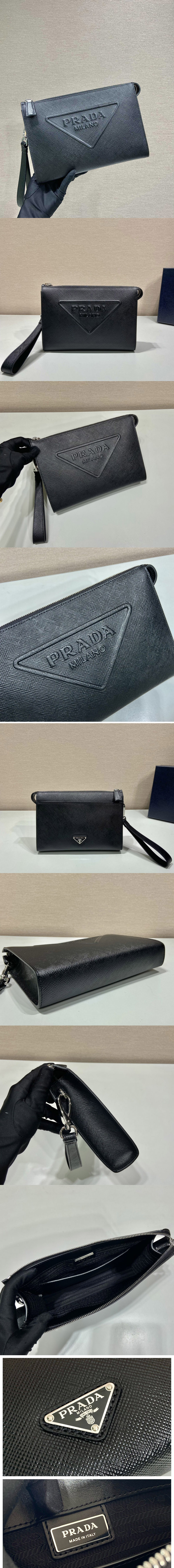 Replica Prada 2VF039 Saffiano Leather Pouch in Black Leather