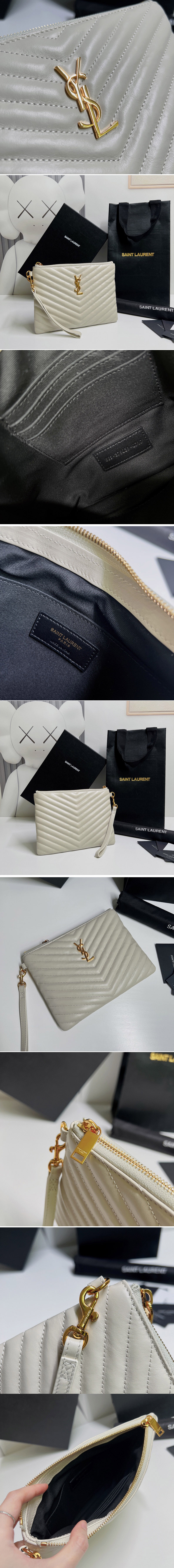 Replica Saint Laurent 379039 YSL Monogram A5 Pouch Bags In White Matelasse Leather