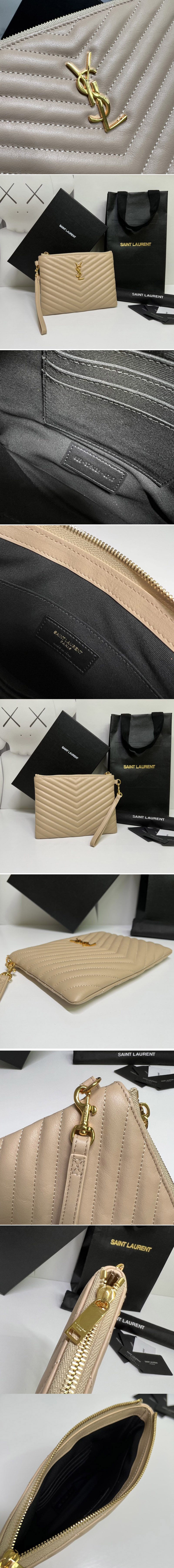 Replica Saint Laurent 379039 YSL Monogram A5 Pouch Bags In Beige Matelasse Leather