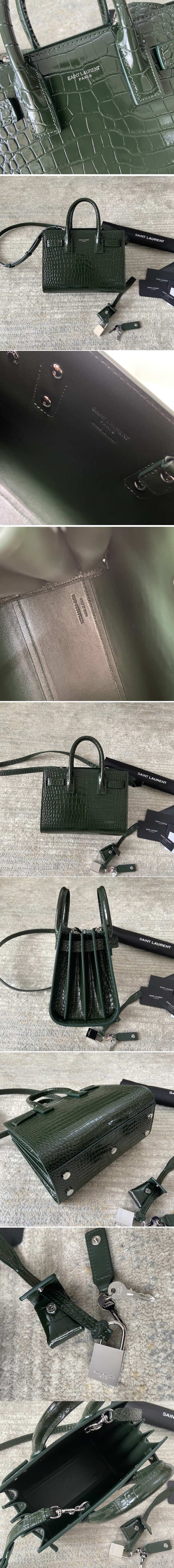 Replica Saint Laurent 392035 YSL CLASSIC SAC DE JOUR NANO IN Green CROCODILE-EMBOSSED SHINY LEATHER