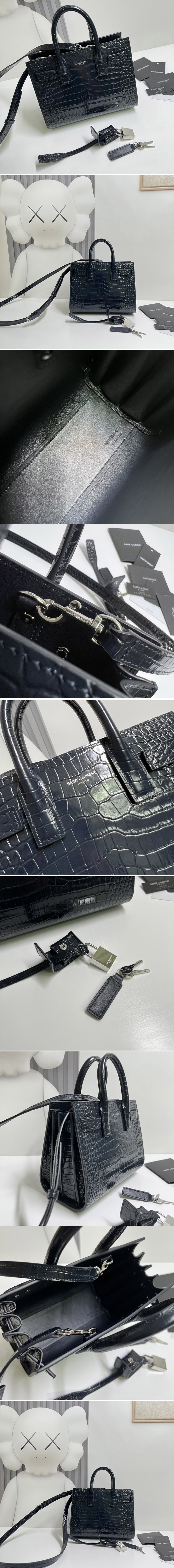 Replica Saint Laurent 392035 YSL CLASSIC SAC DE JOUR NANO bag IN Navy Blue CROCODILE-EMBOSSED SHINY LEATHER