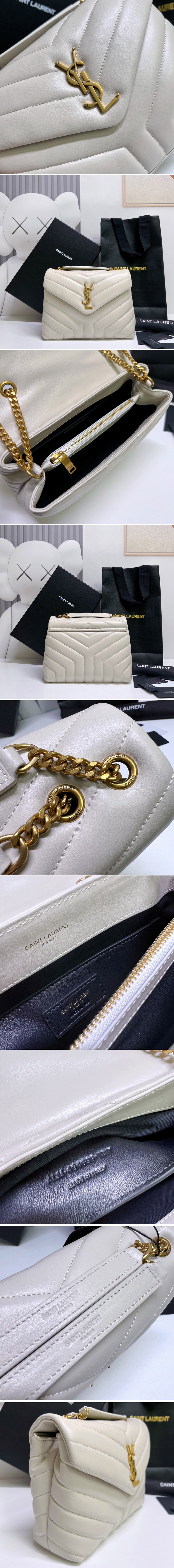 Replica Saint Laurent 494699 YSL LOULOU SMALL BAG IN White Y-QUILTED LEATHER With Gold YSL