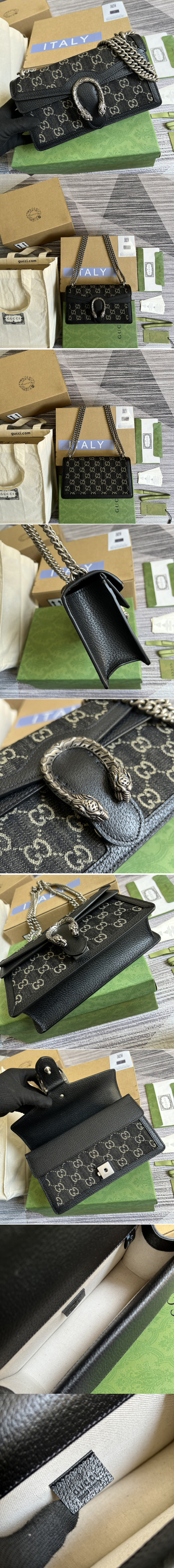 Replica Gucci ‎499623 Dionysus small GG shoulder bag in Black and ivory GG denim jacquard