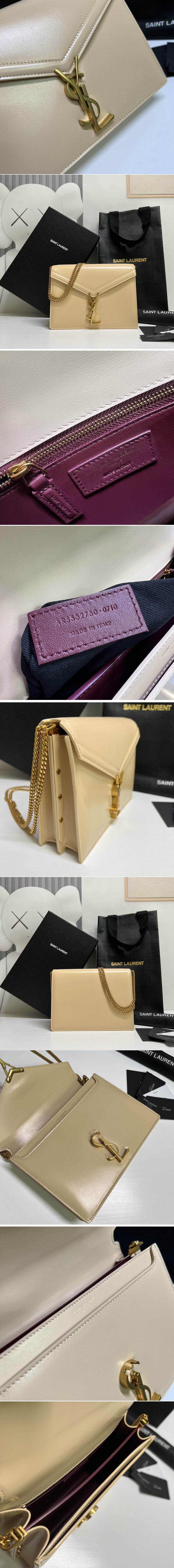 Replica Saint Laurent 532750 YSL Cassandra Monogram Clasp Bags In Beige Smooth Leather