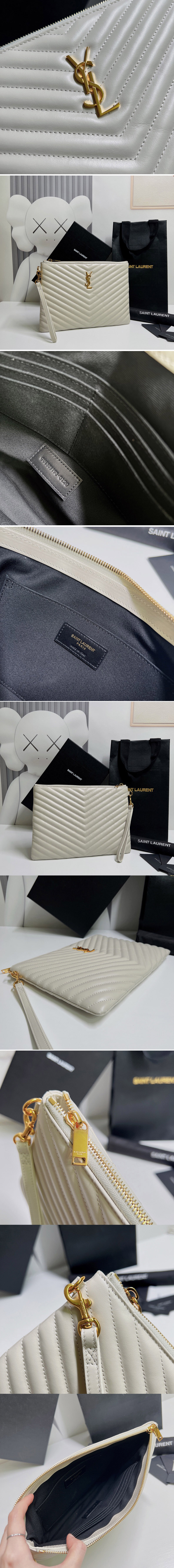 Replica Saint Laurent YSL 559193 Monogram Tablet Pouch In White Matelasse Leather