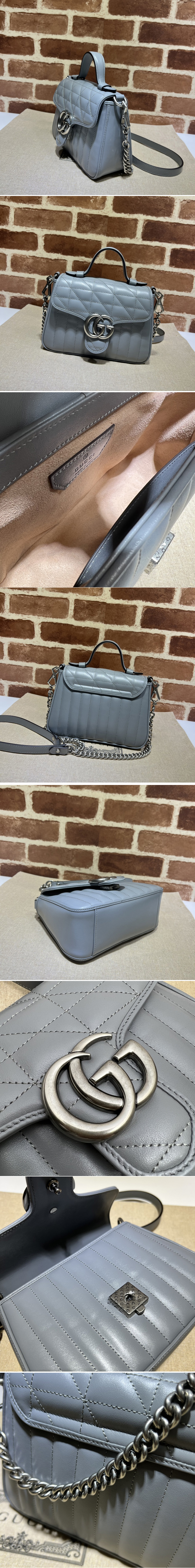 Replica Gucci 583571 GG Marmont mini top handle bag in Grey matelasse leather