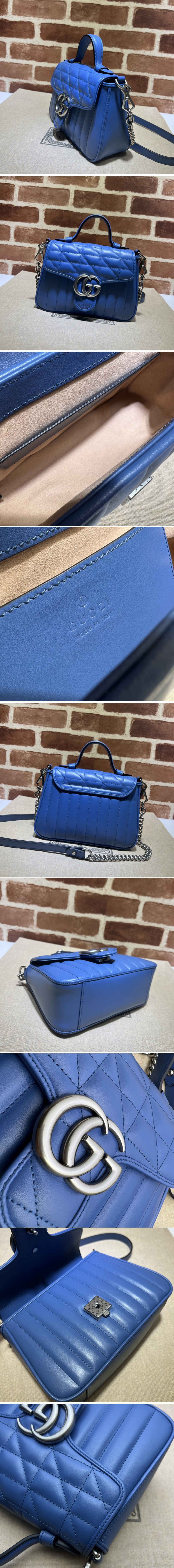 Replica Gucci 583571 GG Marmont mini top handle bag in Blue matelasse leather