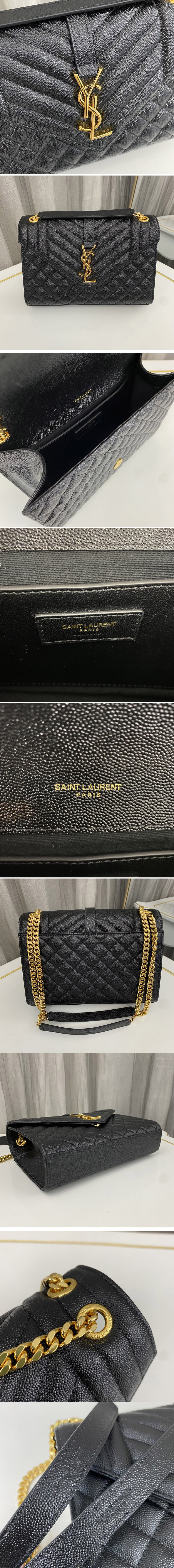 Replica Saint Laurent 600185 YSL ENVELOPE MEDIUM BAG IN Black MIX MATELASSÉ GRAIN DE POUDRE EMBOSSED LEATHER