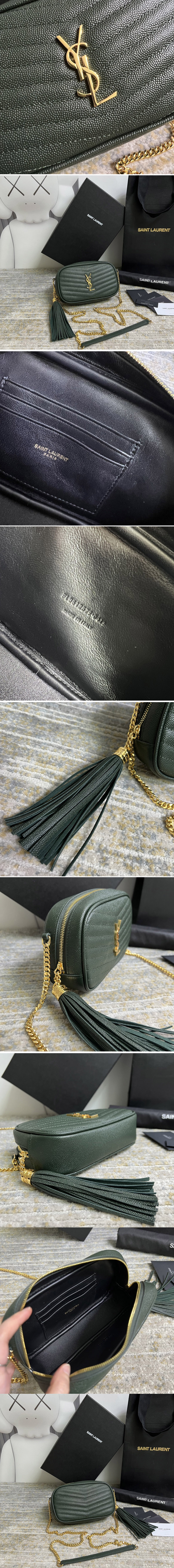 Replica Saint Laurent 612579 YSL LOU MINI BAG IN Green QUILTED GRAIN DE POUDRE EMBOSSED LEATHER