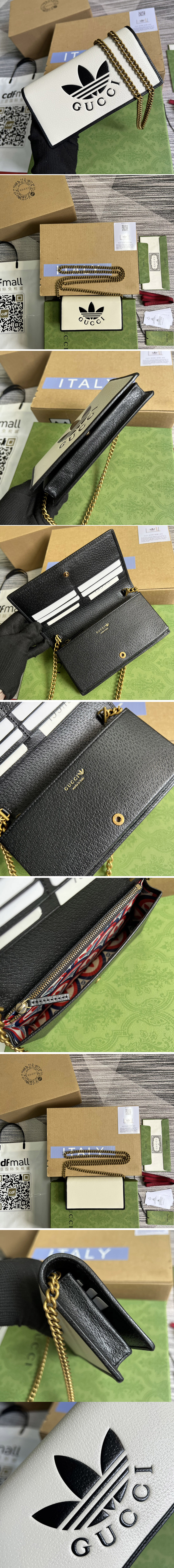 Replica adidas x Gucci 621892 wallet with chain in White and Black leather