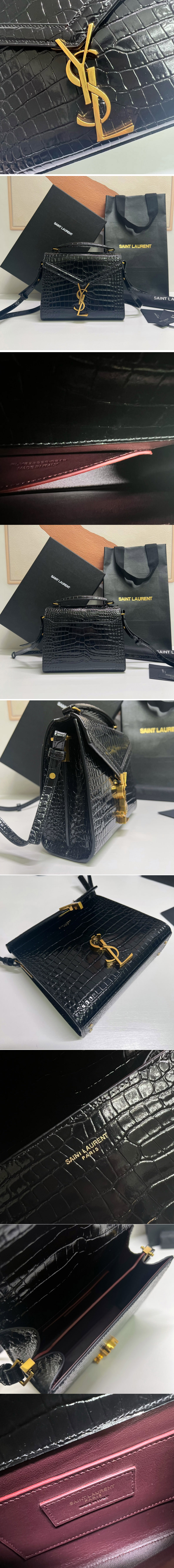 Replica Saint Laurent 623930 YSL CASSANDRA MINI TOP HANDLE BAG IN Black CROCODILE-EMBOSSED LEATHER