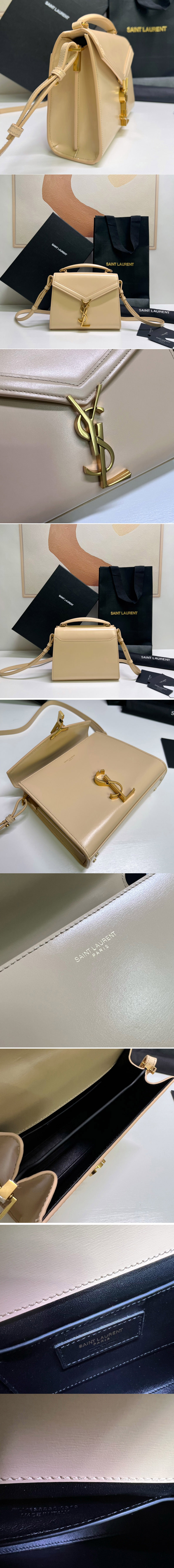 Replica Saint Laurent 623930 YSL CASSANDRA MINI TOP HANDLE BAG IN Beige GRAIN DE POUDRE EMBOSSED LEATHER