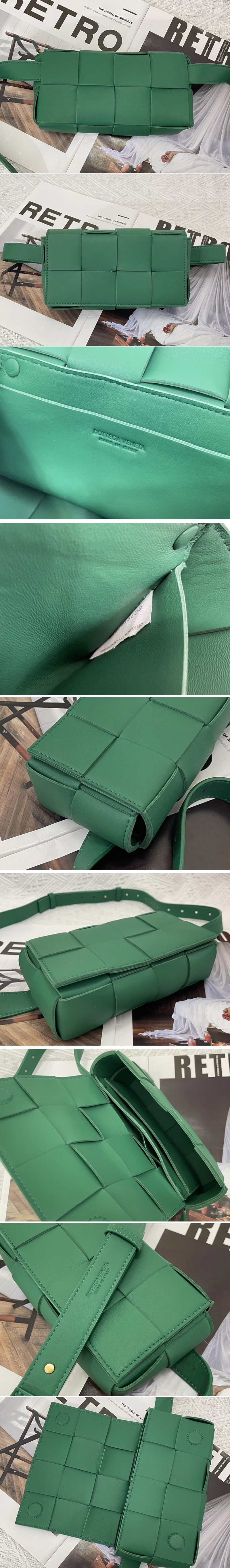 Replica Bottega Veneta 639367 Cassette belt bag in Green Intrecciato Nappa leather