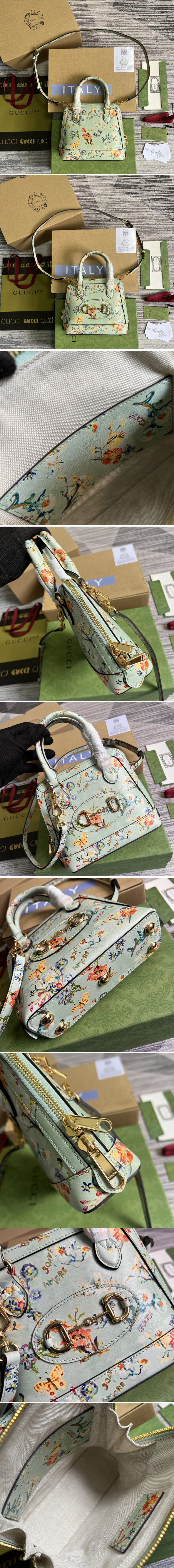 Replica Gucci 640716 Gucci Horsebit 1955 mini top handle bag in flower print leather