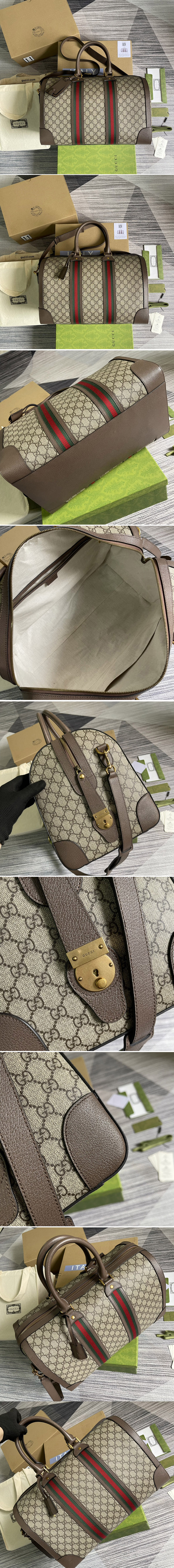 Replica Gucci ‎547953 Ophidia GG medium carry-on duffle bag in Beige/ebony GG Supreme canvas