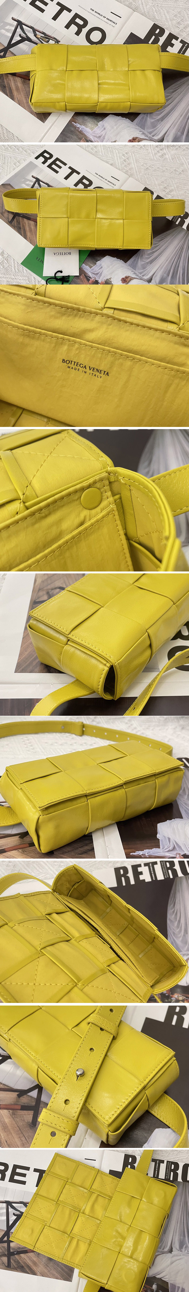 Replica Bottega Veneta 651053 Mini Cassette Belt bag in Yellow Intrecciato Paper Calf leather