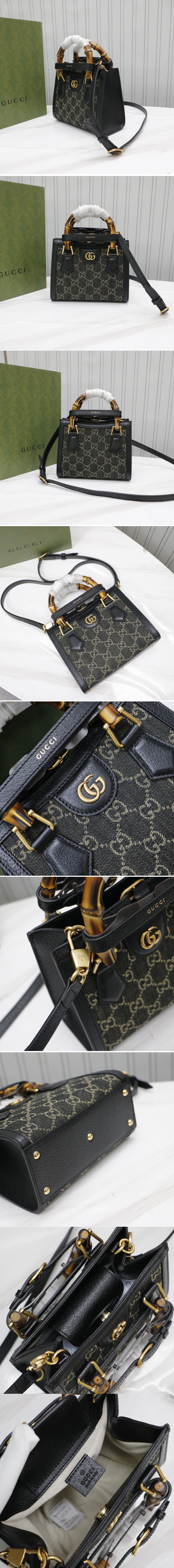 Replica Gucci 655661 Gucci Diana jumbo GG mini tote bag in Black and ivory GG denim jacquard