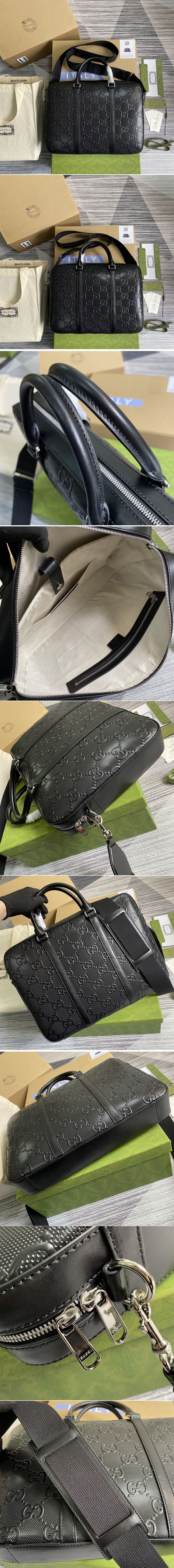 Replica Gucci 658573 GG embossed briefcase Bag in Black GG embossed leather