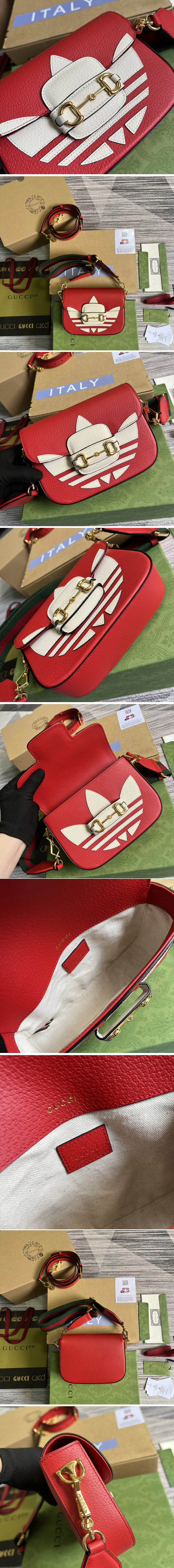 Replica Gucci 658574 adidas x Gucci Horsebit 1955 mini bag in Red and white leather