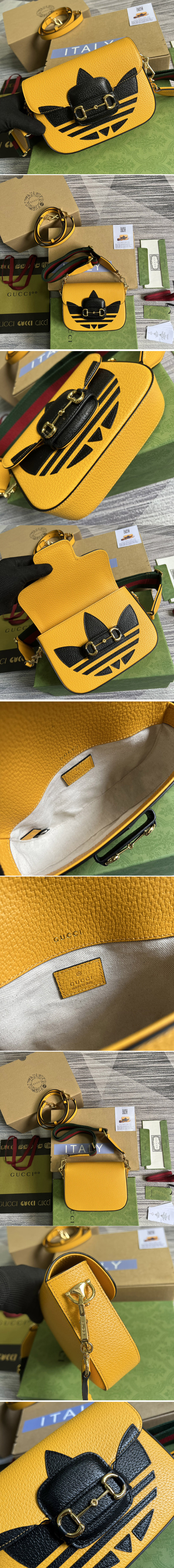 Replica Gucci 658574 adidas x Gucci Horsebit 1955 mini bag in Yellow and Black leather