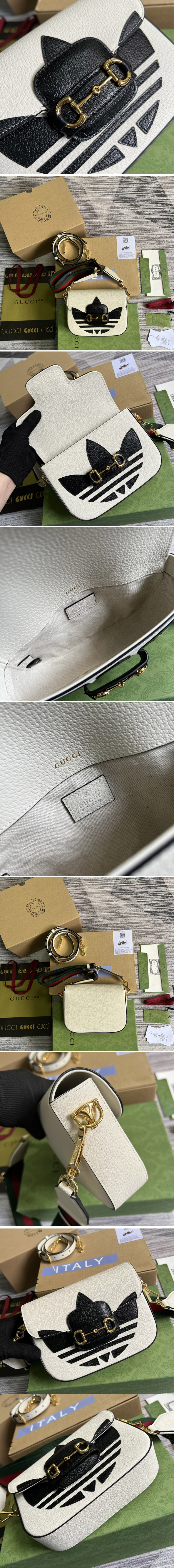 Replica Gucci 658574 adidas x Gucci Horsebit 1955 mini bag in White and Black leather