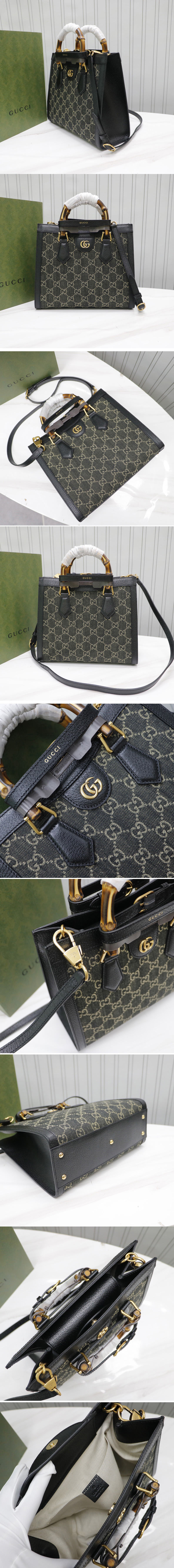 Replica Gucci 660195 Gucci Diana jumbo GG small tote bag in Black and ivory GG denim jacquard