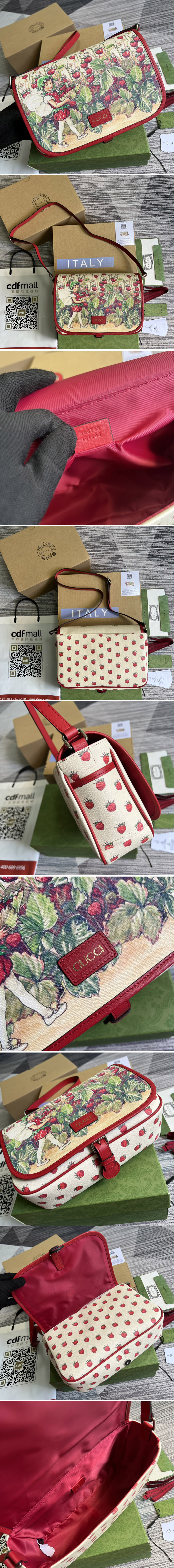 Replica Gucci 664143 Children's strawberry fairy print messenger bag in Ivory Supreme canvas