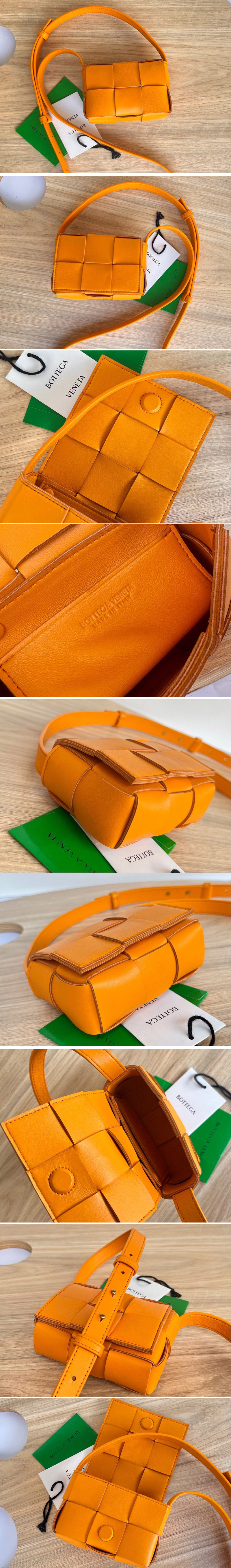 Replica Bottega Veneta 666688 Cassette mini bag in Orange Intreccio leather