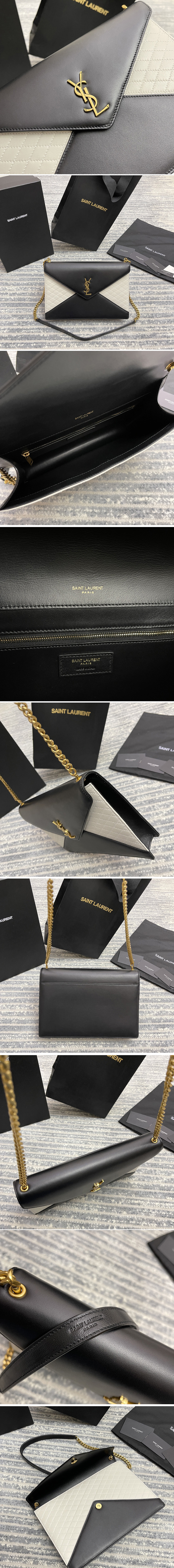 Replica Saint Laurent 668864 YSL GABY CHAIN BAG IN Black/White VINTAGE LAMBSKIN