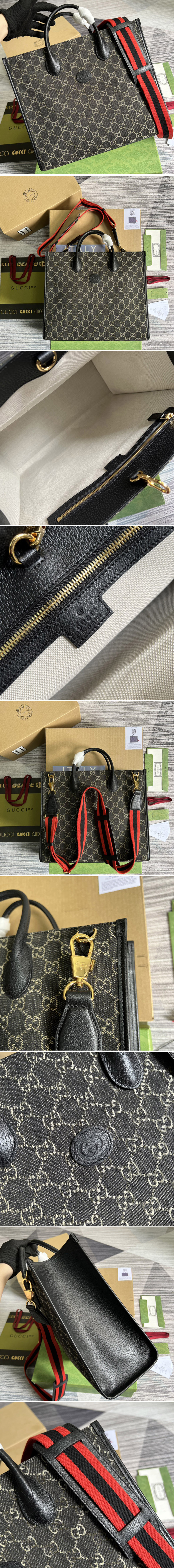 Replica Gucci ‎674148 Medium tote Bag with Interlocking G in Black and ivory GG denim jacquard