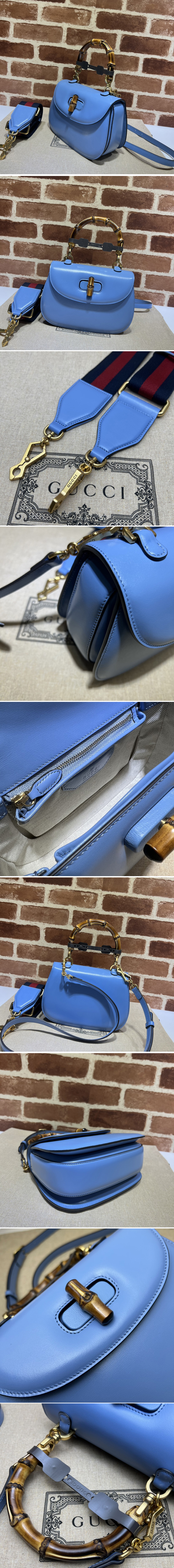 Replica Gucci ‎675797 Small top handle bag with Bamboo in Blue leather