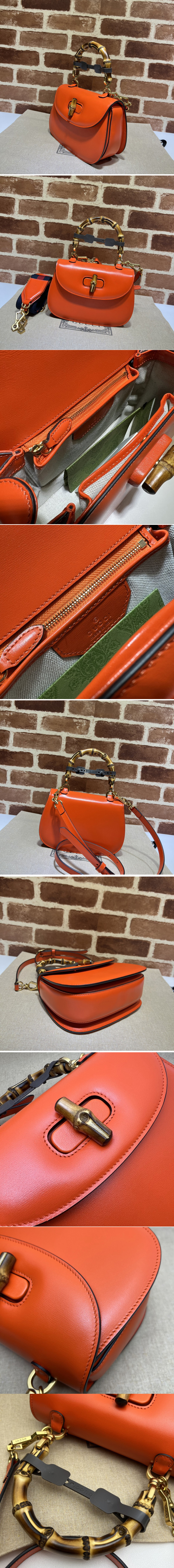 Replica Gucci ‎675797 Small top handle bag with Bamboo in Red leather