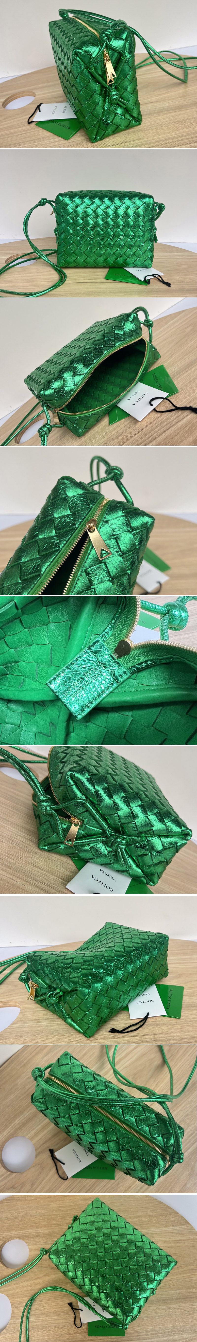 Replica Bottega Veneta 680255 Loop intrecciato leather crossbody bag in Green Leather