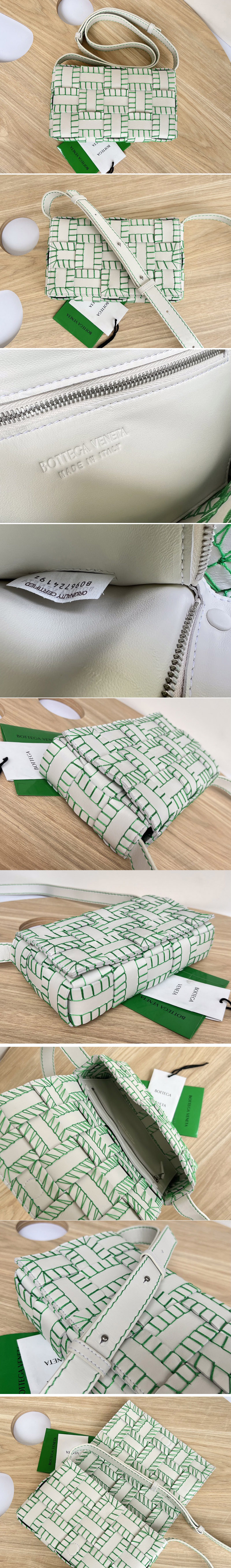 Replica Bottega Veneta 691400 Cassette Intreccio leather cross-body bag in White/Green Leather