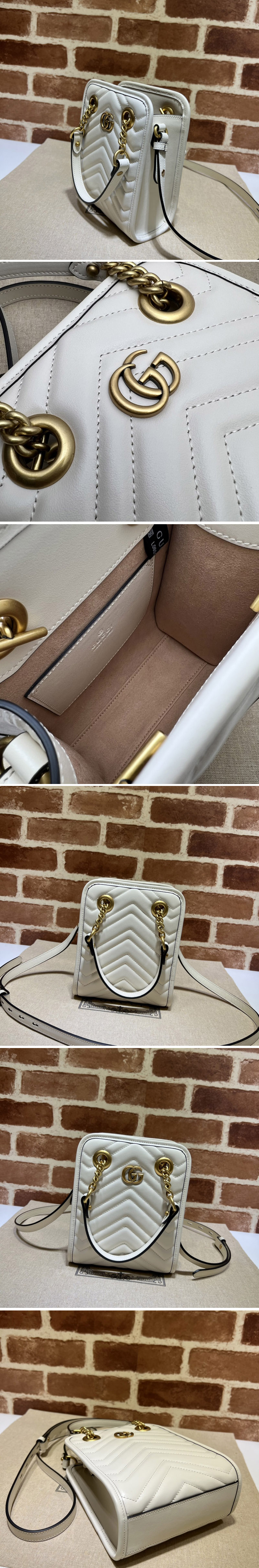 Replica Gucci 696123 GG Marmont matelassé mini bag in White matelasse chevron leather