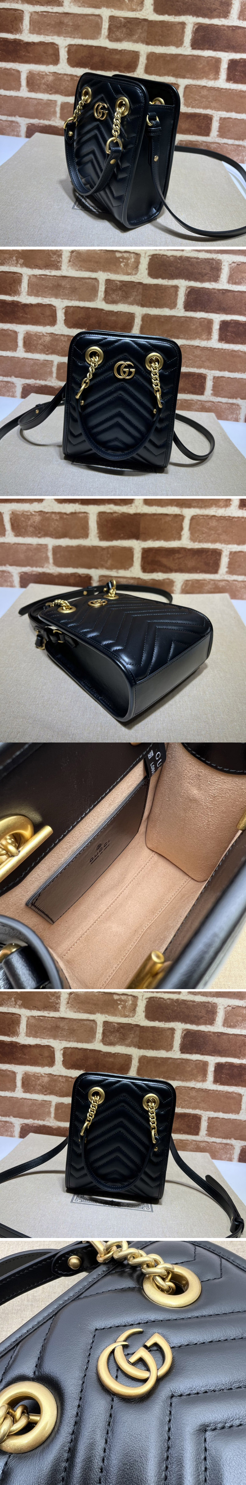 Replica Gucci 696123 GG Marmont matelassé mini bag in Black matelasse chevron leather