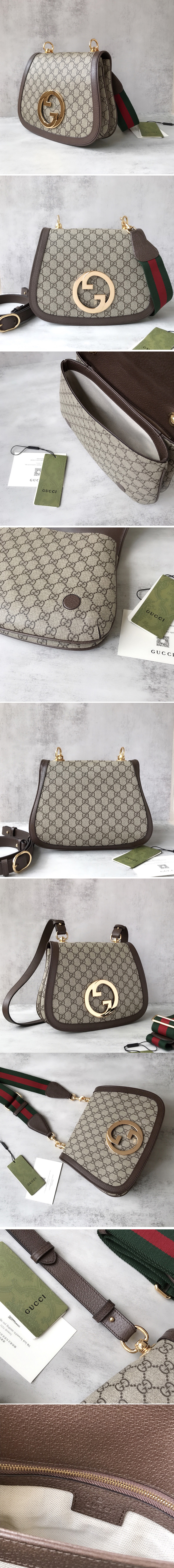 Replica Gucci 699210 Medium shoulder bag with round Interlocking G in Beige and ebony GG Supreme