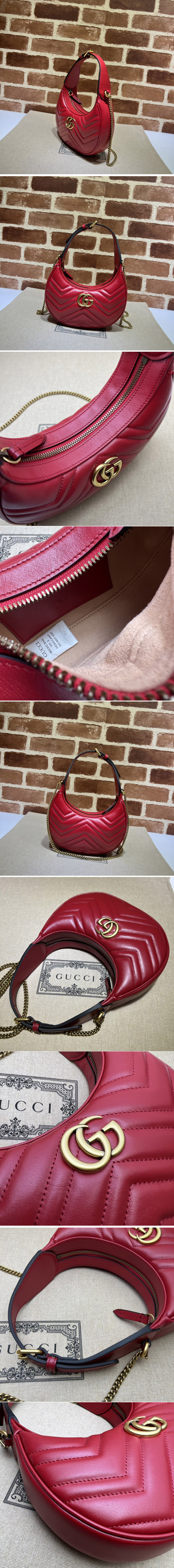 Replica Gucci 699514 GG Marmont half-moon-shaped mini bag in Red matelassé chevron leather