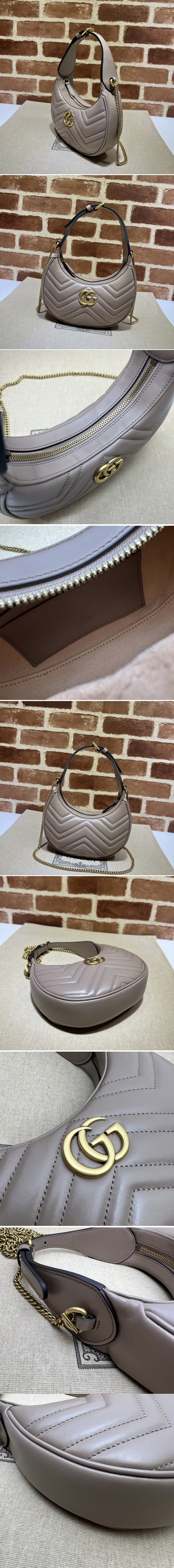 Replica Gucci 699514 GG Marmont half-moon-shaped mini bag in Pink matelassé chevron leather